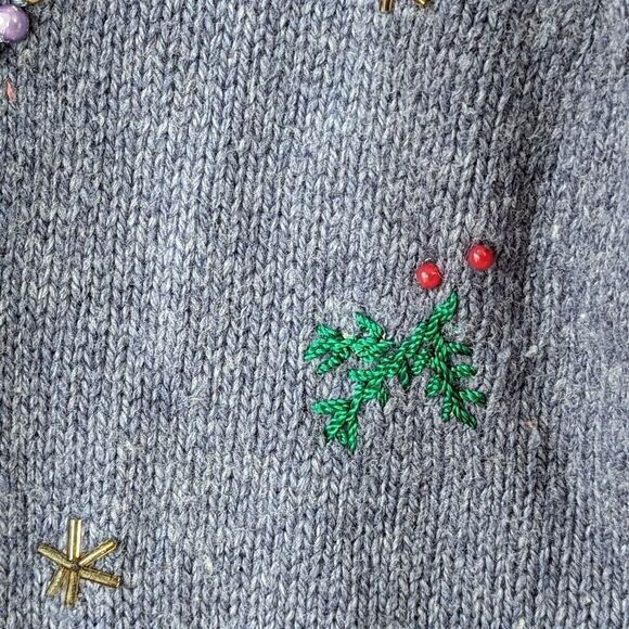 Vintage Christmas Cardigan Wool Blend Sweater sz Petite L Holiday Snowman - Picture 6 of 11